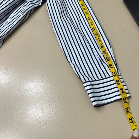 Lauren Ralph Lauren Black Label Blouse Navy & White Striped Button Down SZ Large - Picture 7 of 10